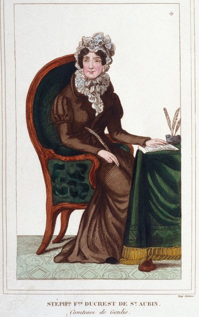 Madame de Genlis - Porträtt av Stephanie Felicite av vapen av Saint-Aubin (Saint Aubin av Unknown artist