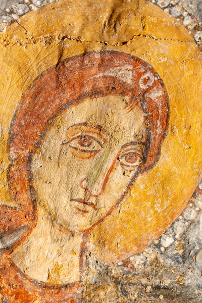 Madonna med barn mellan ärkeänglarna, detalj av Jungfru Maria av Unknown artist