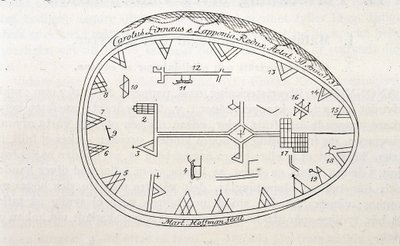 Magisk trumma av shamaner i Lappland, illustration av en bok om Linnes resa av Unknown artist