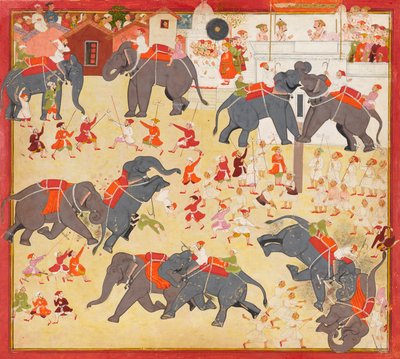 Maharana Raj Singh observerar en elefantkamp av Unknown artist