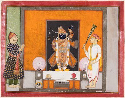 Maharao Ram Singh II av Kota (f. 1828–66) dyrkar Brij Nathji som brudgummen av Unknown artist