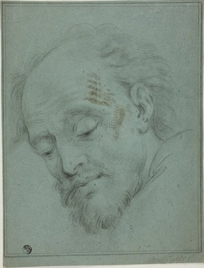 Manligt huvud tittar ner av Unknown artist