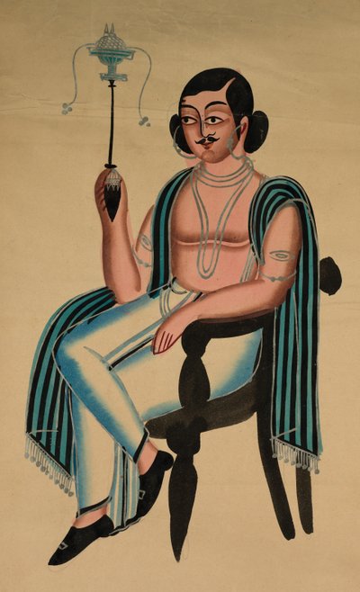 Man som sitter i en europeisk stol och röker en Margila-pipa av Unknown artist