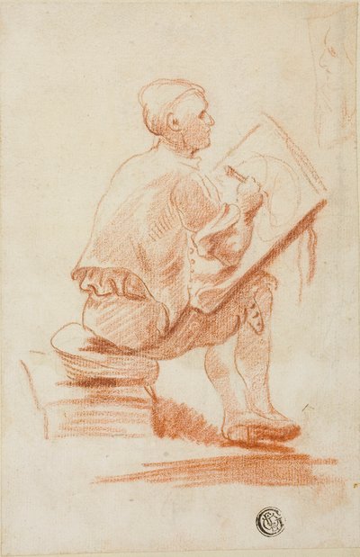 Man sitter på pall av Unknown artist