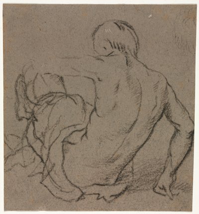 Man sittande på marken, sedd bakifrån (recto) av Unknown artist