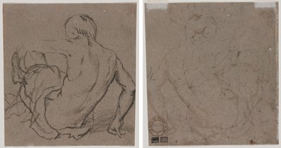 Man sittande på marken, sedd bakifrån (recto); Skiss (omvänd) av Unknown artist