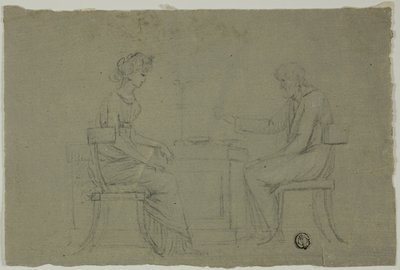 Man och kvinna sitter vid bordet av Unknown artist