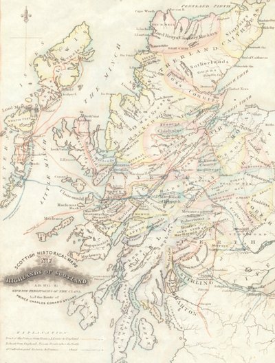 Karta över Skottlands högland med klanernas territorier av Unknown artist