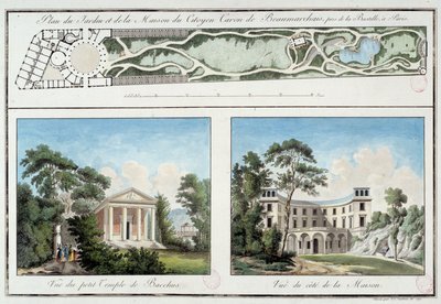 Karta över den franske författaren och dramatikern Pierre Augustin Caron de Beaumarchais (1732-1799) trädgård och hus på nuvarande Boulevard Beaumarchais i Paris. Gravyr omkring 1795 Paris, Musee Carnavalet av Unknown artist