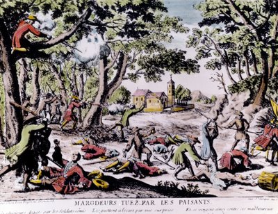 Marodörer skjutna av bönder. 1700-talstryck Paris, B.N. av Unknown artist