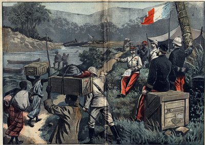 Marchand Mission in Africa (1896-1899): expeditionen som tog Övre Nilen i besittning 1898. Lansering av den demonterbara ångan "" le Faidherbe"" på M