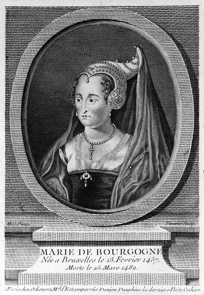 Marie av Bourgogne (1457 - 1482), dotter till Karl den djärve och fru till Maximilian av Österrike. 1800-talsgravyr. av Unknown artist
