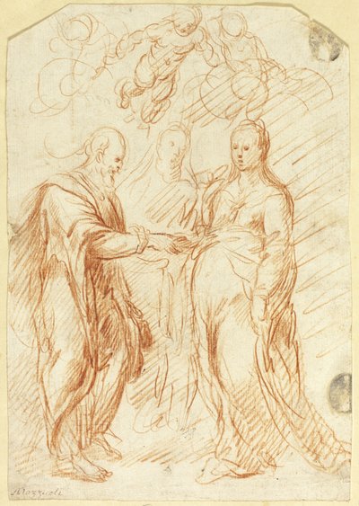 Jungfruns bröllop (recto); Skisser av nedre halvan av ansiktet i profil (verso) av Unknown artist