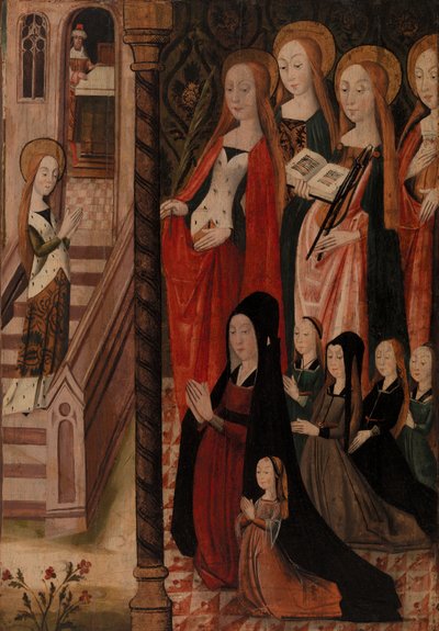 神殿に入るマリア、4 人の女性聖人、献金者の女性とその娘たち スウェーデン語 av Unknown artist