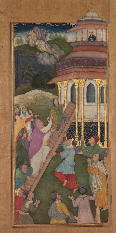 Maria går uppför trappan till templet, från en spegel av helighet (Mir’at al-quds) av fader Jerome Xavier av Unknown artist