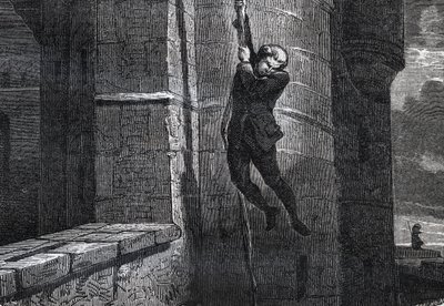 Masers De Latude flyr från Bastille - Escape de la Bastille av Jean Henry, dit Danry, dit Masers de Latude (1725-1805) - gravyr i ""Dictionnaire populaire illustrious"" - 1864 - av Joseph Decembre och Edmond Allonier - av Unknown artist