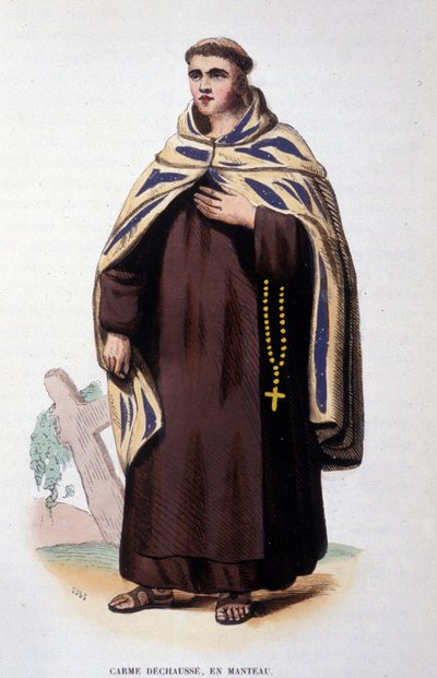 Medlem av Karmelorden lös (Order of Our Lady of Mount Carmel). Gravyr av 1800-talet av Unknown artist