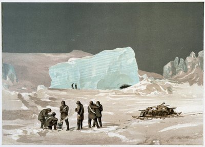 Män och släde på isen - i "" The shores of the polar sea, an Arctic expedition narration"", av Dr Edward Moos, Marcus Nard & Co, London av Unknown artist