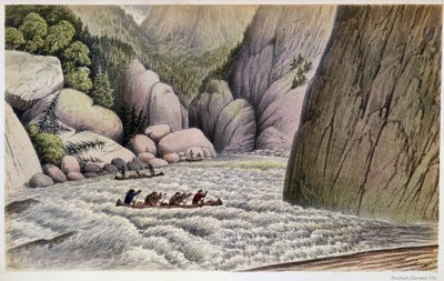 Men in Canoeing Descending Rapids: "" En flykt vid den fjärde forsen""" - i "" Exploration of the Labrador Peninsula"" av Hind, London av Unknown artist