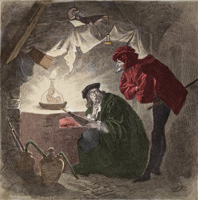 Mephistopheles (Mephisto) a Faust Illustration de "" Faust"" av Johann Wolfgang von Goethe (1749-1832) (Illustration för "" faust""" av Goethe) Gravyr av Unknown artist
