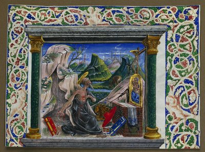 Miniatyr ur ett manuskript: St. Jerome i vildmarken av Unknown artist