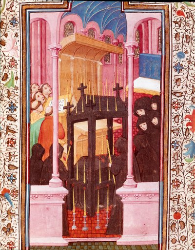 Miniatyr begravningsscen från "" The Hours of Edward I (Duarte) of Portugal (1391-1438)" 1400-talets Lissabon, Torre do Tombo av Unknown artist