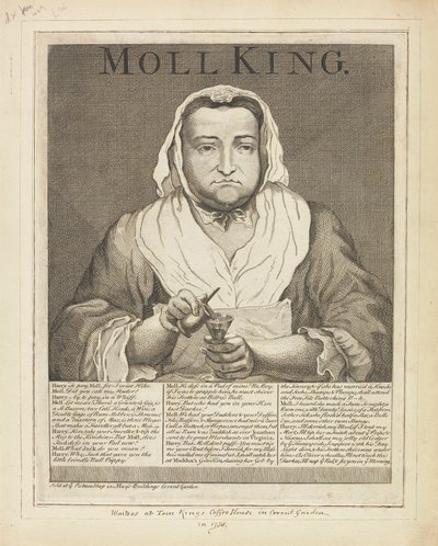 Moll King (コヴェント ガーデンにあるキングズ コーヒー ハウスの悪名高い愛人のブロードサイドに刻まれた肖像画) スウェーデン語 av Unknown artist
