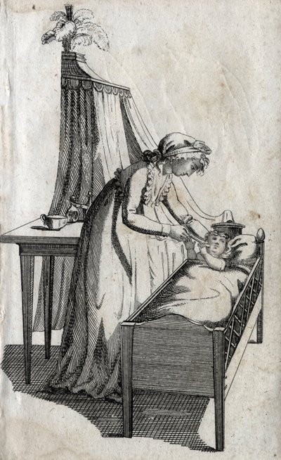 Mor och baby i en vagga. Gravyr sent 1700-tal. Privat samling. av Unknown artist