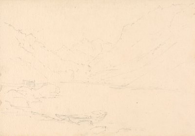 Bergigt landskap och sjö av Unknown artist