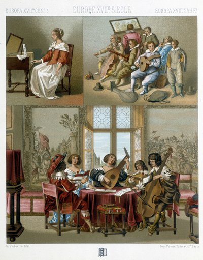 Musik i Europa på 1600-talet - i "" Le costume historique"" av Racinet av Unknown artist