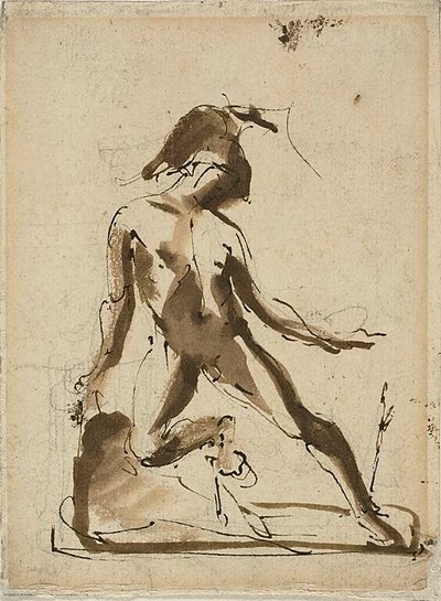 Mytologisk figur: Akilles med lejonskinn (recto); Skisser av figurer (verso) av Unknown artist