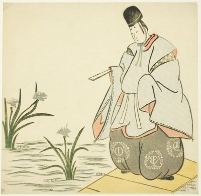 Narihira vid Yatsuhashi-bron av Unknown artist