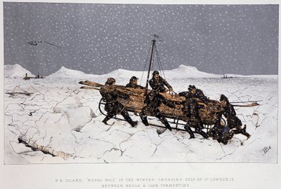 Nära floden, Gulf of St. Lawrence: båt på en släde, nära Brule och Cape Tormentin - i "" Skisser över kanadensiska sporter och tidsfördriv"" av Lieut. Henry Buckton Laurence av Unknown artist