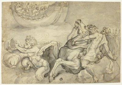 Neptunus lugnar ner stormen som Aeolus har väckt mot Aeneas ("Quos Ego") av Unknown artist