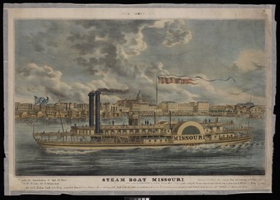 New Orleans. Ångbåten Missouri (litografi, färglagd) av Unknown artist
