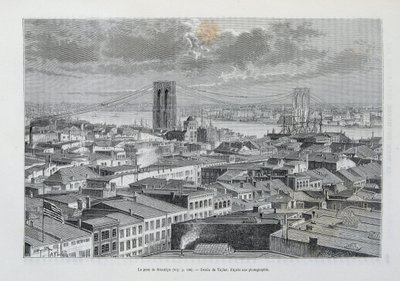 New York och Brooklyn Bridge under uppbyggnad - i "" The World Tour"", 2:a Sem. 1881 av Unknown artist