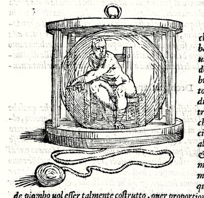 Nicoli Fontanas andra kostym kallas Tartaglia (1499 - 1557). Det ger en kristallkula där dykaren stänger sig själv. Gravyr 1500-talet. av Unknown artist