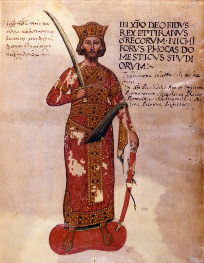 Nikephoros II Phokas (Nicephorus II Phocas) Bysantinsk kejsare från 963 till 969 - Representation av Nicephorus II Phocas, bysantinsk kejsare (963 - 969). Manuskript från 1000-talet. Marciana Venedig. av Unknown artist