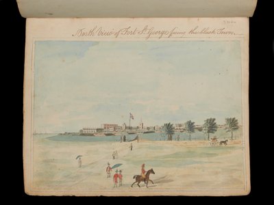 North View of Fort St George som vetter mot den svarta staden’, ca 1800 (akvarell) av Unknown artist