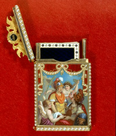 Anteckningsboksfodral pryder en miniatyrmålning allegorisk om födelsen av kung Napoleon II av Rom, hertig av Reichstadt (1811-1832), son till kejsar Napoleon I (1769-1821) av Unknown artist