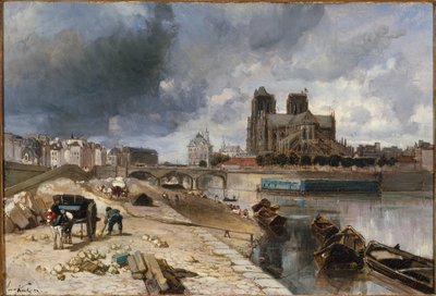 Notre-Dame sett från Quai de la Tournelle av Unknown artist