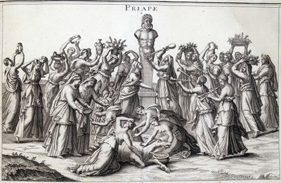 Erbjudanden från kvinnor till guden Priape (Priapos), den asiatiska guden av fecondite, som kom till Grekland. Platsen för tillbedjan av Lampsaque. av Unknown artist