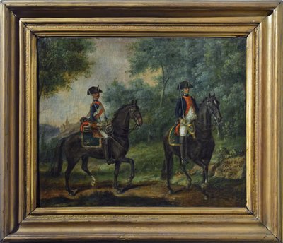 Officer och soldat vid Mestre de Camps regemente 1790, sent artonde århundradet (olja på duk) av Unknown artist