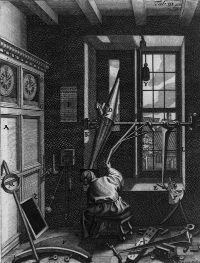 Olaus Romer (Ole), dansk astronom (1644-1710) observerar förmörkelserna av Jupiters satelliter av Unknown artist
