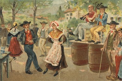 Gammal sed som firas i regionen Auvergne: bojen under Johannesfesten. Kromolitografi från slutet av 1800-talet. av Unknown artist