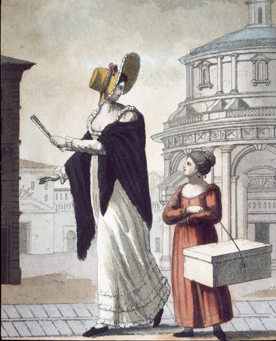 Gammal handel: modisten och hennes assistent. (Litografi av Unknown artist