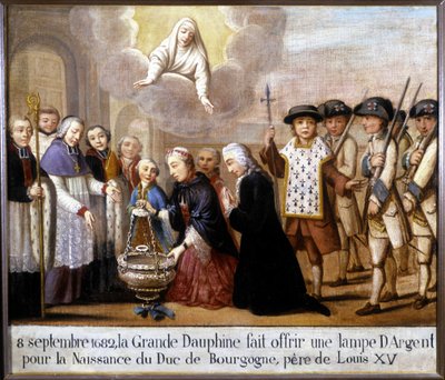 Den 8 september 1682 erbjöd den stora delfinen en silverlampa för födelsen av hertigen av Bourgogne (Louis de France) av Unknown artist