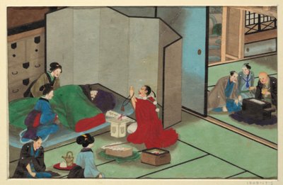En av sexton scener av en mans död och begravning av Unknown artist