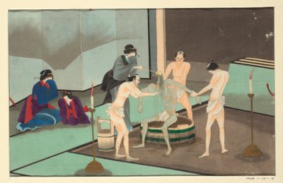 En av sexton scener av en mans död och begravning av Unknown artist