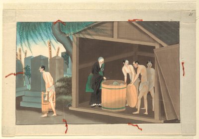 En av sexton scener av en mans död och begravning av Unknown artist